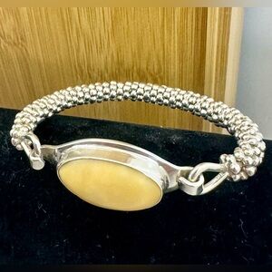 Artisan Bali Sterling Silver Popcorn Yellow Jasper Cabochon Hook-On Bracelet 48g